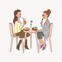 Girls at cafe illustration. Free public domain CC0 image.