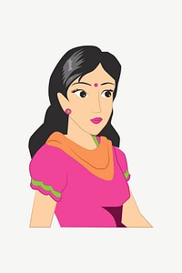 Indian woman illustration psd. Free public domain CC0 image.