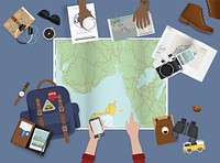 Trip planning illustration, flat lay