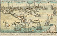             A view of the Town of Boston in New England and British ships of war landing their troops, 1768          