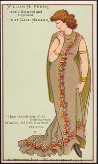             William H. Frear. Again enlarged and improved, Troy Cash Bazaar. "I hear the soft note of the echoing voice of an'old, old love, long dead." Patience.          