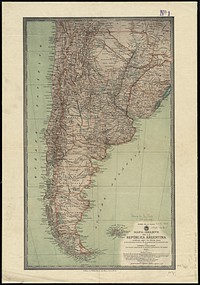             Mapa-relieve de la República Argentina construido segun los ultimos datos y documentos ineditos de propiedad del establecimiento          