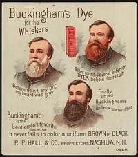             Buckingham's dye for the whiskers. Before using any dye my beard was gray. After using several inferior dyes behold the result. Finally I tried Buckingham's and now use no other.          