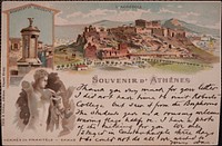             Souvenir d'Athènes. Monument de Lysicrate, l'Acropole, Hermés de Praxitèle - Ερμής          