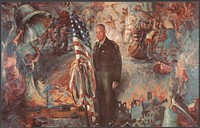             A painting of General Dwight D. Eisenhower, with a background portraying the struggle for liberty of the freedom loving Hungarian and American people          