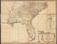             A general map of the southern British colonies in America comprehending North and South Carolina, Georgia, East and West Florida, with the neighbouring Indian countries : From the modern surveys of engineer de Brahm, Capt. Collet, Mouzon & others; and from the large hydrographical survey of the coasts of East and West Florida          