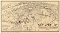             An aerial view of New York City showing how easily the weary traveler may reach the Herald Square Hotel wherein he will find the rest, comfort & hospitality to which he is entitled, even in this day and age          