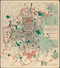             Map of the Boston Metropolitan District showing park reservations and holdings of the Metropolitan District Commission and other public reservations          