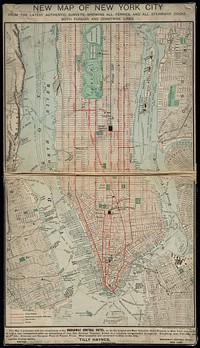            New map of New York City : from the latest authentic surveys, showing all ferries, and all steamship docks both foreign and coastwise lines          