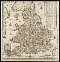             A new map of England and Wales with the direct and cros roads also the number of miles between the townes on the roads by inspection in figures          