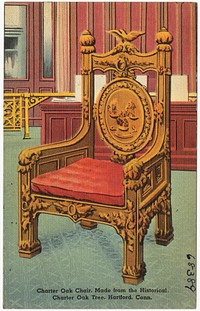             Charter Oak Chair, made from the historical Charter Oak Tree, Hartford, Conn.          