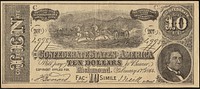             The Confederate States of America ten dollars - $10,000 worth of premiums! To be given away with Dr. Seth Arnold's Cough Killer.          