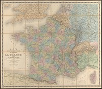             Carte orographique hydrographique et routière de la France : comprenant le bassin du rhin et la région des Alpes occidentales : réduite de la nouvelle carte de France de l'état-major dressée au Dépôt de la Guerre          