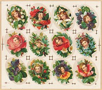             Twelve small floral portraits on one sheet          