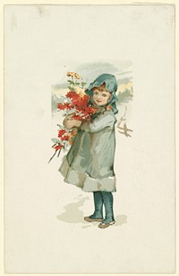             Little girl with red flowers          