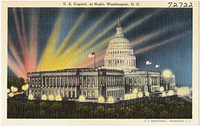             U. S. Capitol, at night, Washington, D. C.          