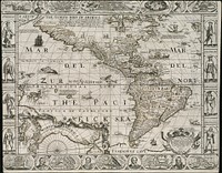             A new, plaine, and exact map of America : described by N.I. Visscher, and don into English, enlarged, and corrected, according to I. Blaeu, with the habits of the countries, and the manner of the cheife citties, the like never before          