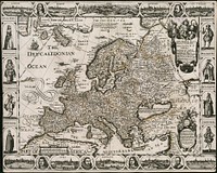             A new, plaine & exact map of Europe : described by N.I. Visscher and done into English, enlarged & corrected according to I. Blaeu, with the habits of the people, and manner of the cheife cities, 1658, the like never before          