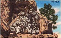             Indian petroglyphs at Manitou Cliff Dwellings, Manitou Springs, Colorado.          