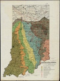             Geological map of Indiana, showing location of stone quarries and natural gas and oil areas          