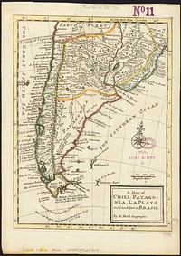             A map of Chili, Patagonia, La Plata and ye south part of Brasil          