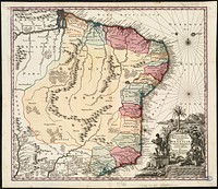             Recens elaborata mappa geographica regni Brasiliae in America Meridionali maxime celebris          