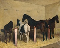 Horses in the stable, Julius Von Blaas