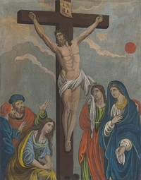 Golgotha with the crucified, mary, john, magdalene, joseph of arimathea
