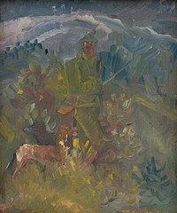 Hunter with two dogs by Arnold Peter Weisz Kubínčan