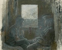 Soldiers in train by László Mednyánszky