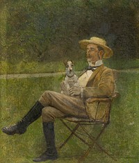 Study of a seated man with a dog by László Mednyánszky