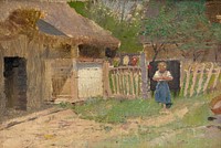 Girl in a farmyard by László Mednyánszky