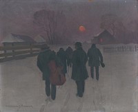 Musicians returning in the early morning through snowed landscape, Teodor Jozef Mousson