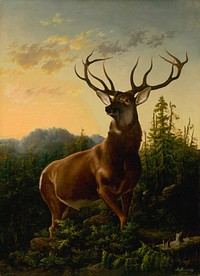 Deer in forest landscape, Alexander Brodszky