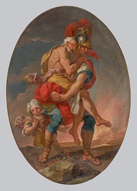 Aeneas rescues anchises from burning troy, Johann Heinrich Schönfeld