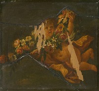 Flying putto with flowers