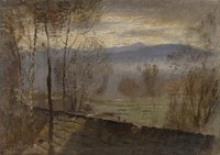 Early evening landscape with a river by László Mednyánszky