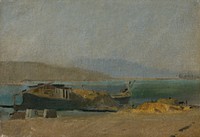 Cargo ship on the danube riverbank by László Mednyánszky