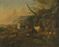 Landscape with hunters, Johann Heinrich Roos