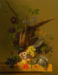 Still life with a pheasant and fruit, Arnoldus Bloemers