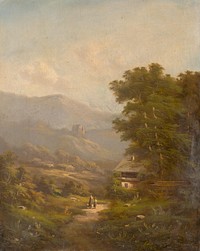 Landscape with a mountain road and castle ruins, K. Hermann