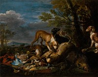 Hunting still life with dogs, David De Coninck