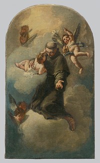 Saint anthony on a cloud surrounded by angels