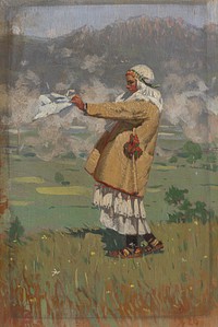 Woman from čičmany in folk costume, Joža Úprka