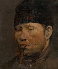 Head study of a peasant with a pipe by László Mednyánszky