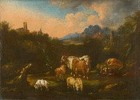 Romantic landscape with flock