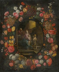 The holy family in a flower and fruit garland