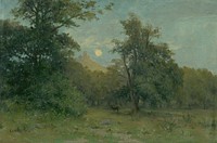 Moonlit landscape with slanec castle by Lajos Csordák