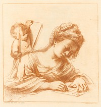 Woman writing letter and bond holding candle, Guercino