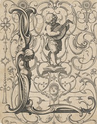 Initial l with putto playing the lute